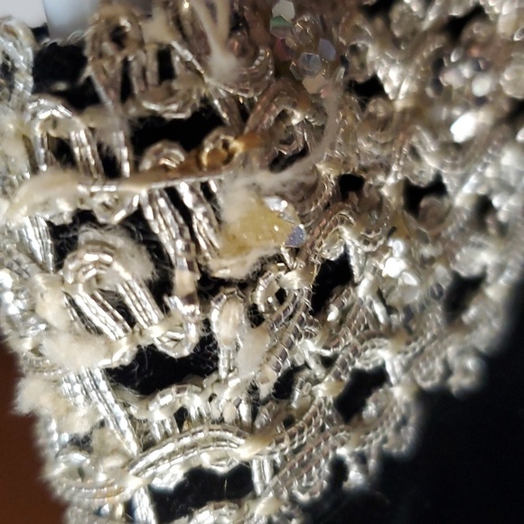 Vintage Wimpfheimer & Bro 50/60s blk velvet dress silver braid trim Sz 16 - Picture 14 of 16